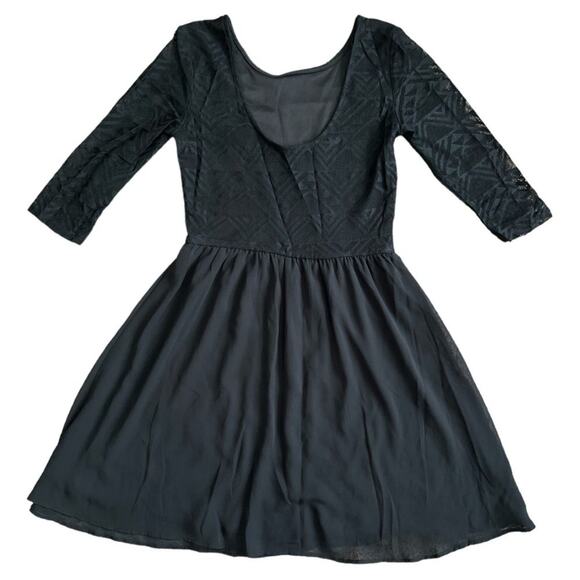 H&M Divided Black Lace 3/4 Sleeves Mini A-Line Dress, US8 - Picture 2 of 5